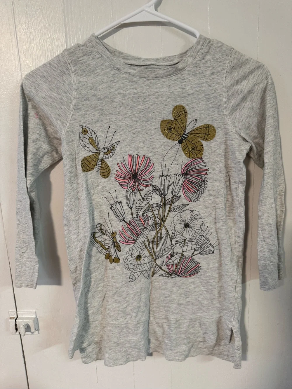 OshKosh B'gosh Heather Gray Floral & Butterfly Long Sleeve Tee